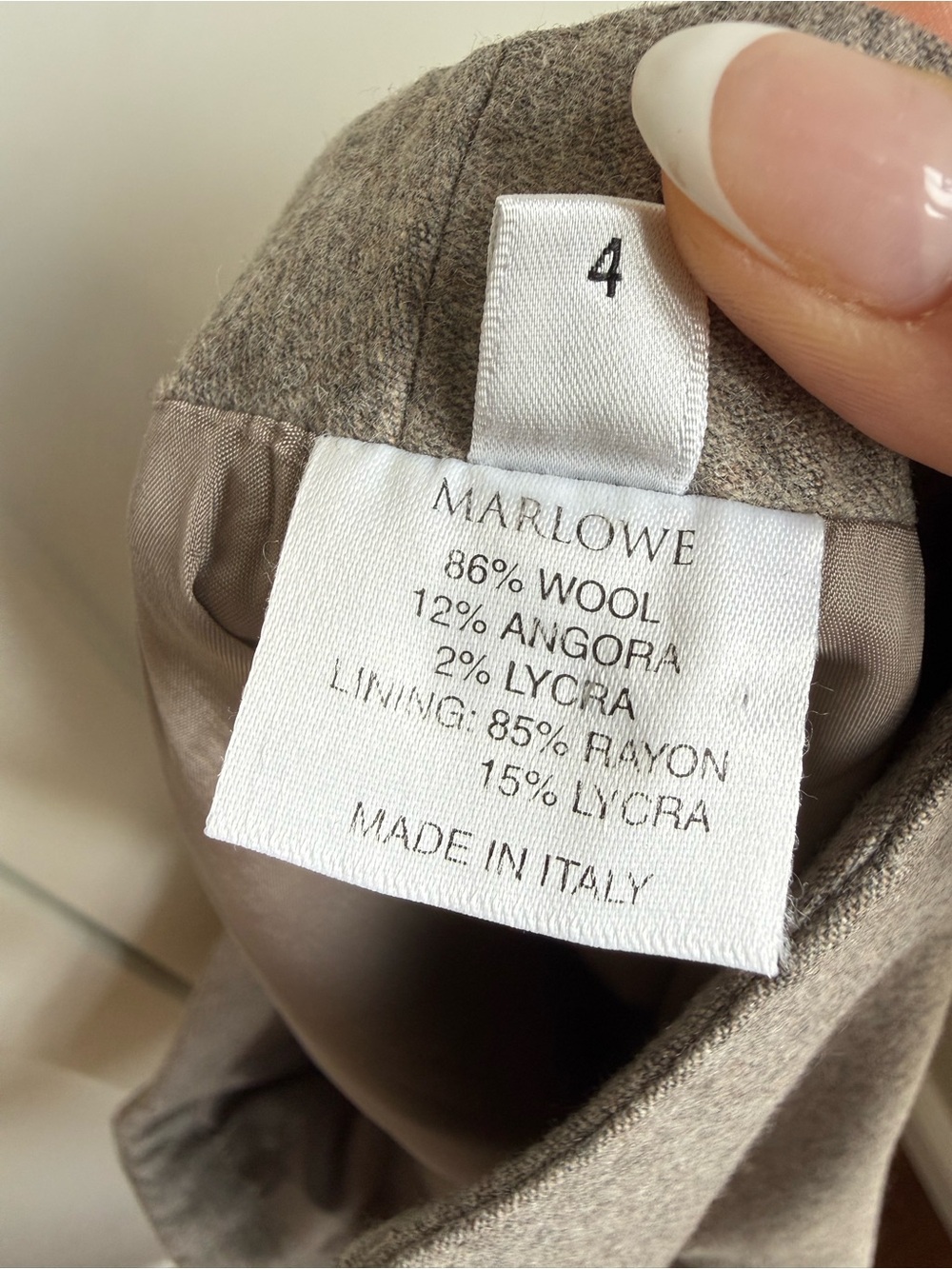 MARLOWE Luxury Wool Angora Blend Tailored Pencil Skirt Taupe Grey 4 / 38 - Picture 5 of 10
